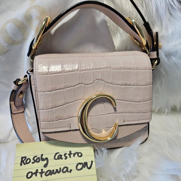 Chloe Handbags - SOLD Chloe Mini C Croc Embossed Calf Skin Leather in Pink Authenticated